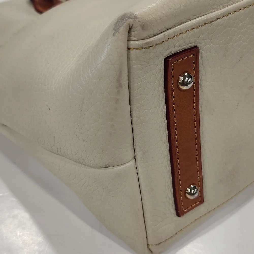 Dooney & Bourke Dillen Pebbled Leather Double Pocket Satchel Cream